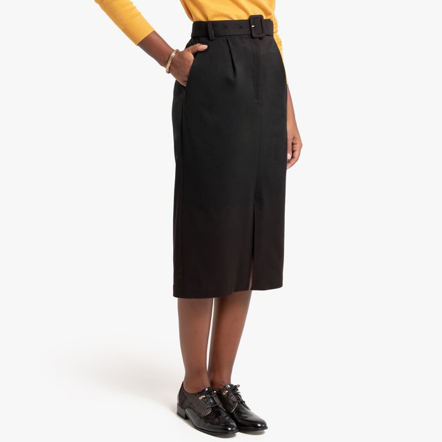 belted midi skirt