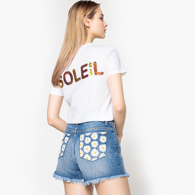 T-shirt de gola redonda, mangas curtas, lantejoulas atrás  LA REDOUTE COLLECTIONS image 0
