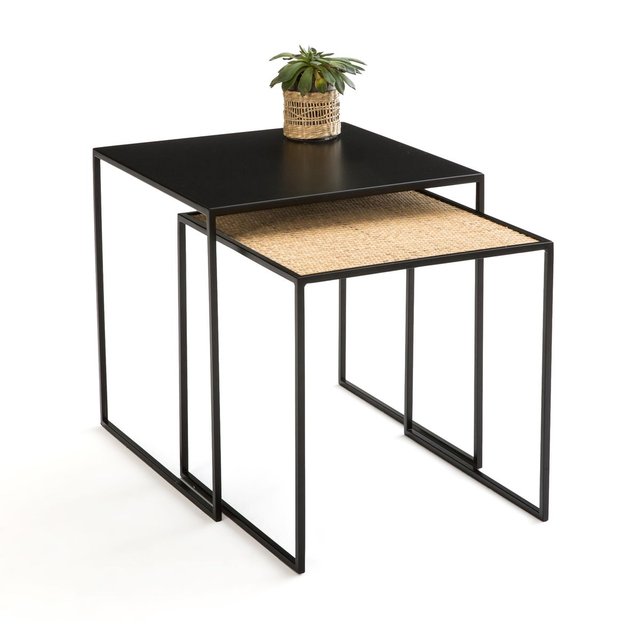 Lot De 2 Tables Basses Metal Et Cannage Rosali Noir La Redoute