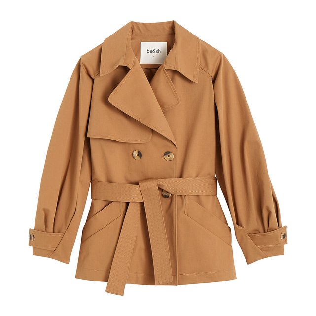 Tyson Short Trench Coat With On Fastening In Cotton Camel Ba Sh La Redoute Tyson Short Trench Coat With On, Trench Coat Brown Short