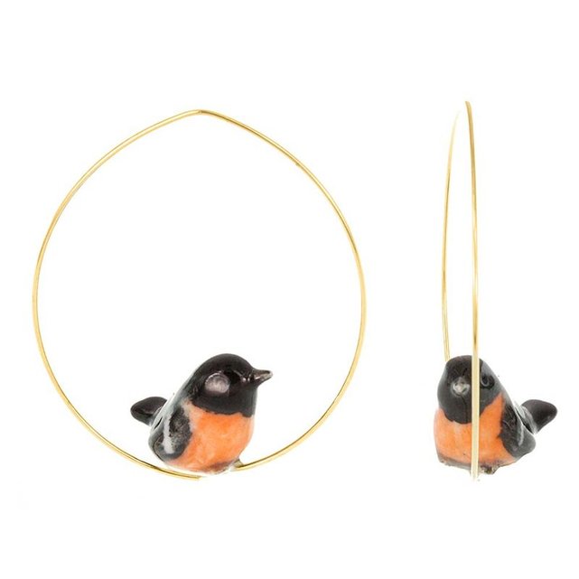 Créoles bouvreuil pivoine en porcelaine. orange, noir, doré Nach Bijoux
