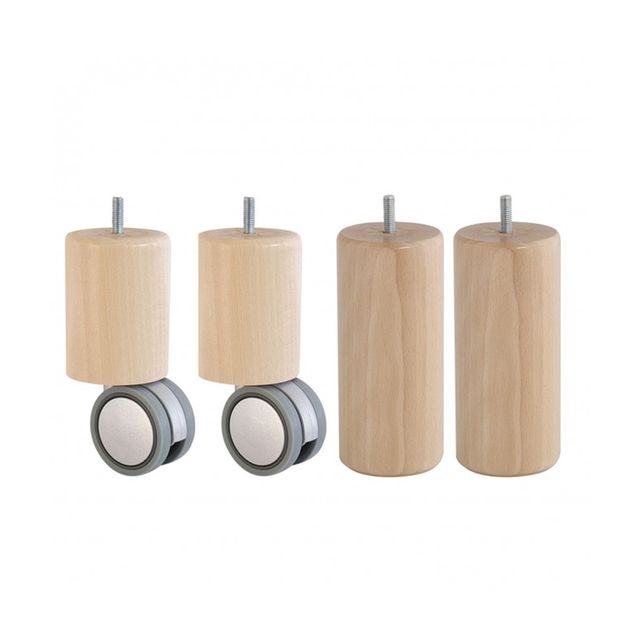 Lot de 4 pieds de sommier cylindre en hêtre, haut. 15 cm ...