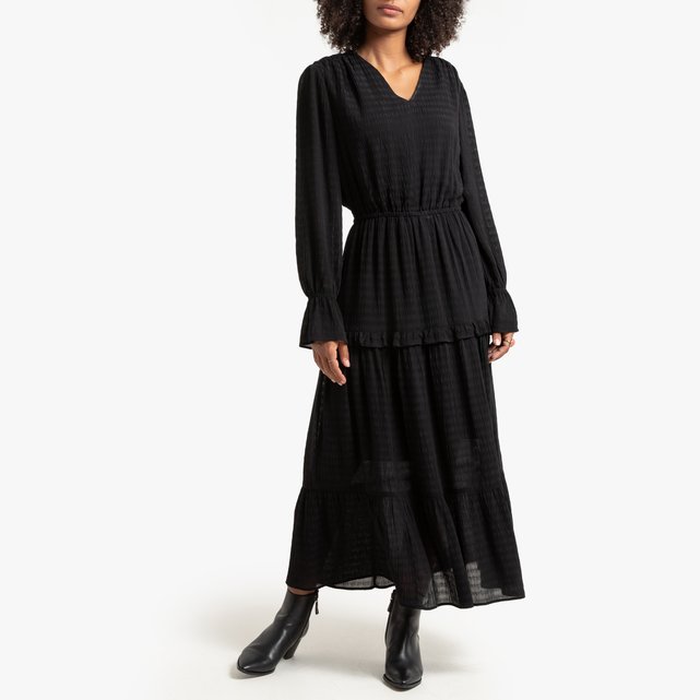Goede Lange jurk met v-hals en lange mouwen zwart La Redoute Collections MH-34