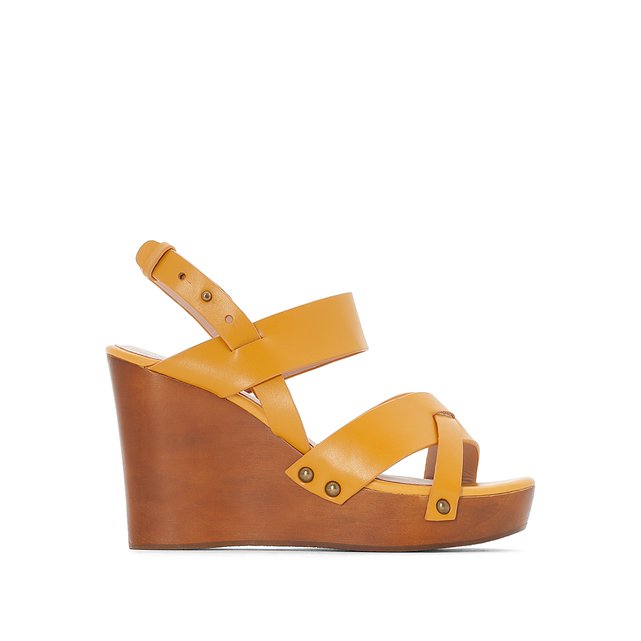Sandalias de piel con tacón de cuña efecto madera ocre La Redoute  Collections | La Redoute