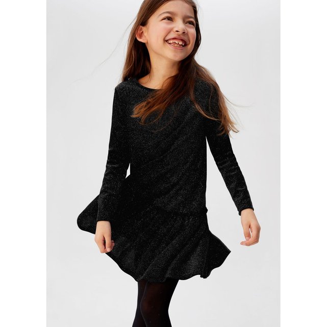 Robe velours volant paillettes noir Mango Kids | La Redoute