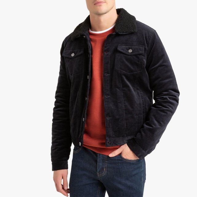 Blouson velours col amovible bleu marine La Redoute Collections | La Redoute