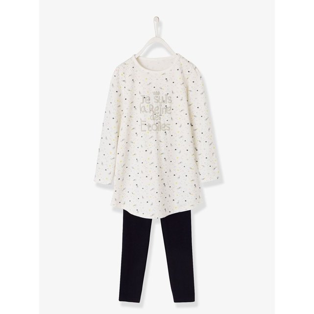Chemise de nuit + legging fille blanc imprimé Vertbaudet ...