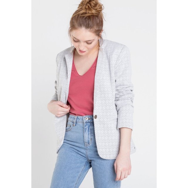 Veste droite blazer maille blanc Bonobo | La Redoute Veste Blazer Femme,À La Mode Ancien Payé Bouton Décontractée