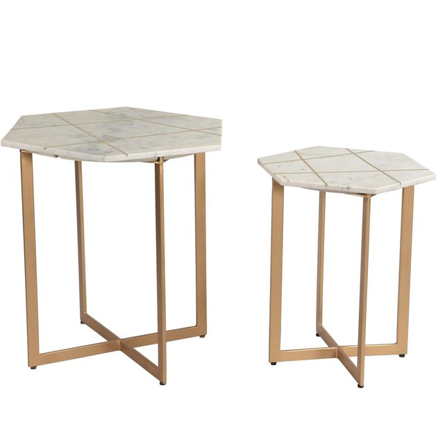 Bout De Canape Marbre Blanc Laiton Lot De 2 Torano Blanc Pier Import La Redoute