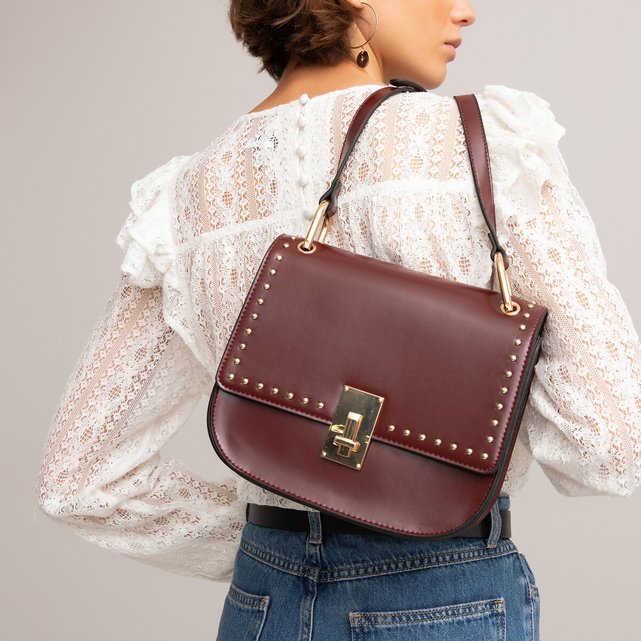 Besace cloutée bordeaux La Redoute Collections | La Redoute