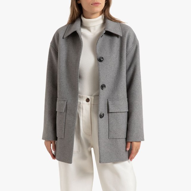 Manteau mi long, fermeture boutonnée gris La Redoute Manteau mi long droit | La Redoute