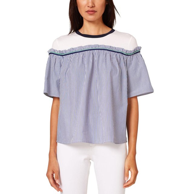 Blancbleu RayéeCol EspritLa RondManches Rayé Blouse Courtes n0wmNvO8
