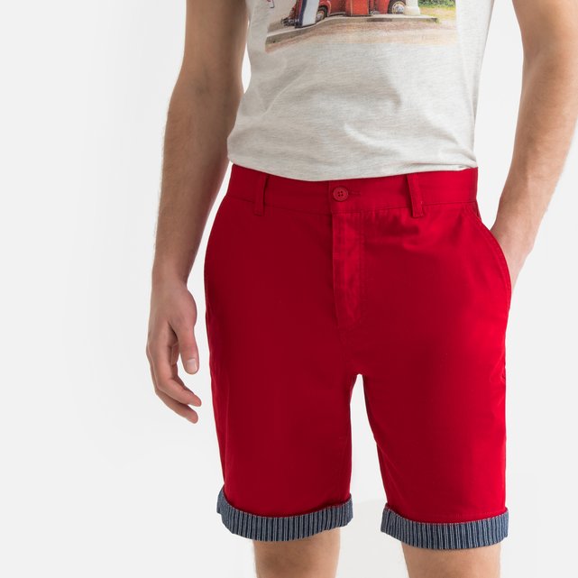 Bermudas com dobra vermelho La Redoute Collections | La ...