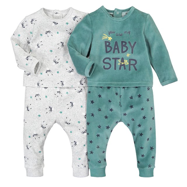 Pack Of 2 Pyjamas In Velour 3 Months 4 Years Turquoise Blue Blue La Redoute Collections La Redoute