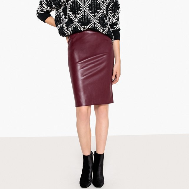 Faux leather pencil skirt , plum, La Redoute Collections | La Redoute