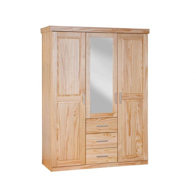 Armoire 3 Portes 3 Tiroirs En Bois Massif Avec Miroir Ar12045 Naturel Terre De Nuit La Redoute