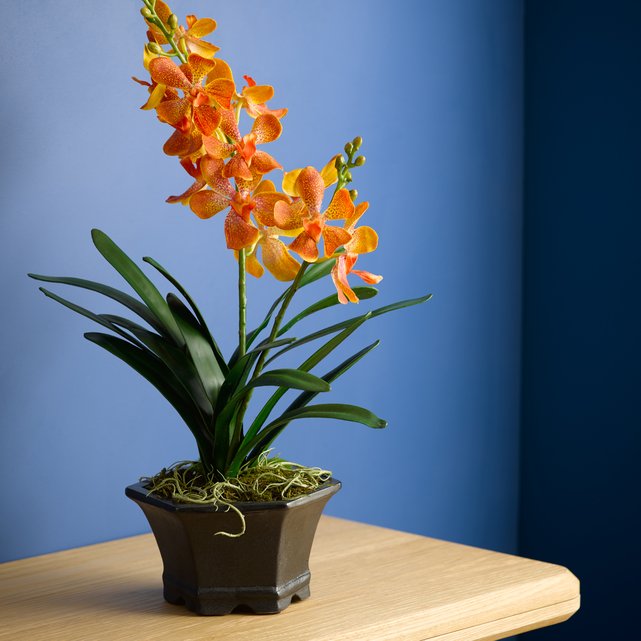 59cm orange potted artificial vanda orchid in ceramic pot , orange ...