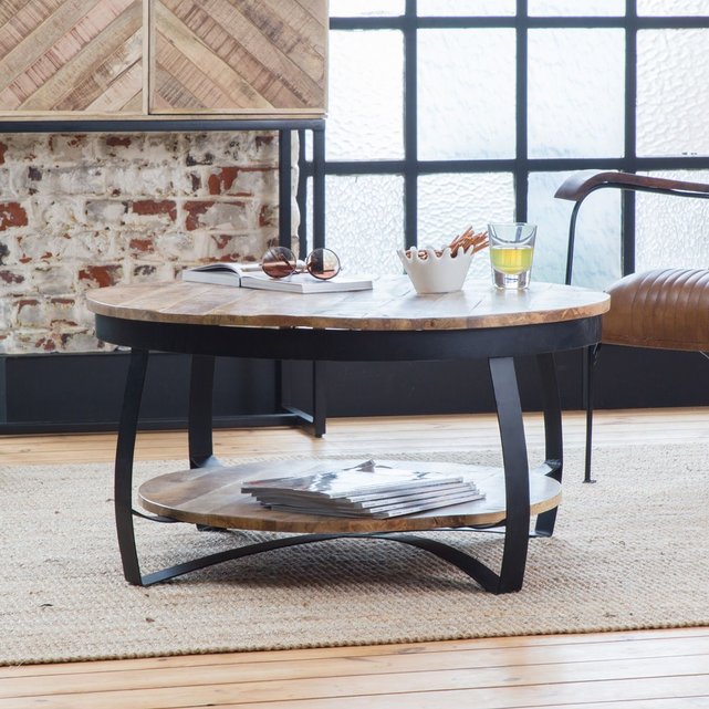 Table basse industrielle ronde bois et métal deux plateaux gl48 bois Made In Meubles La Redoute