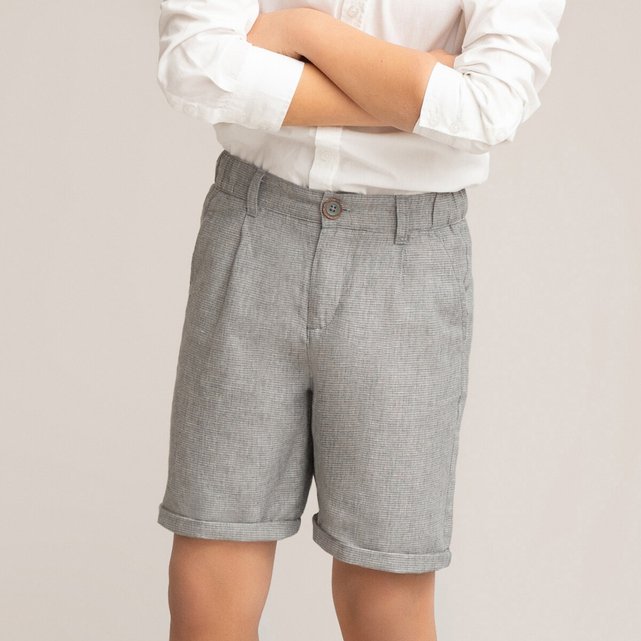 Smart bermuda shorts in linen/cotton, 3-12 years grey La Redoute 