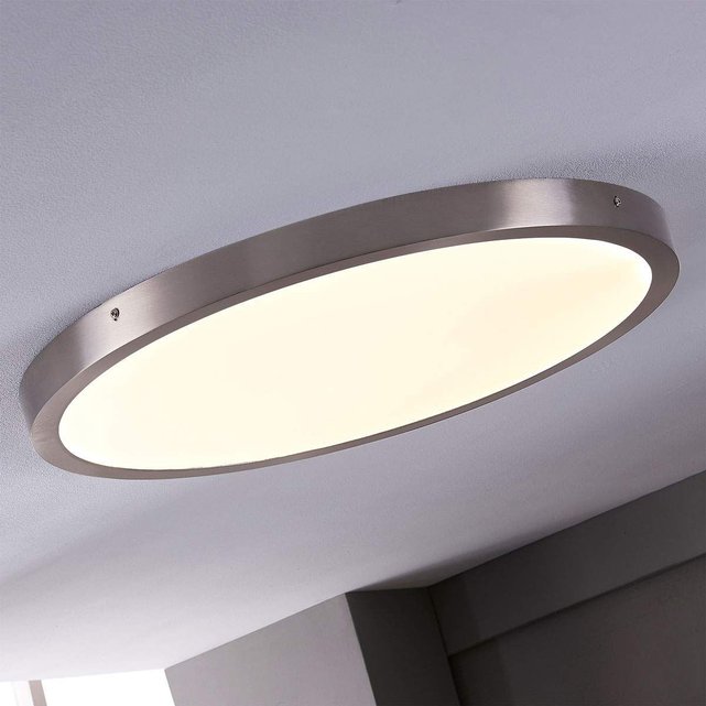 Grand plafonnier led milea, rond blanc, nickel satiné ...