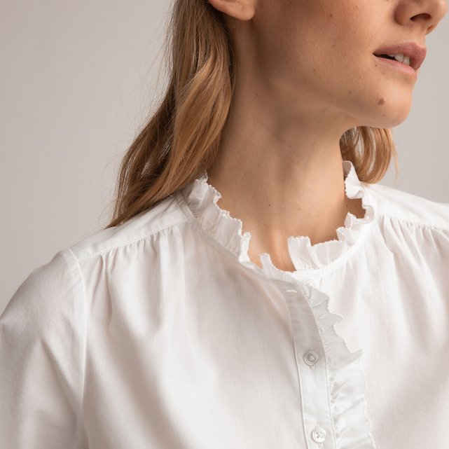 Cotton victorian collar blouse with ruffles and long sleeves white La  Redoute Collections | La Redoute