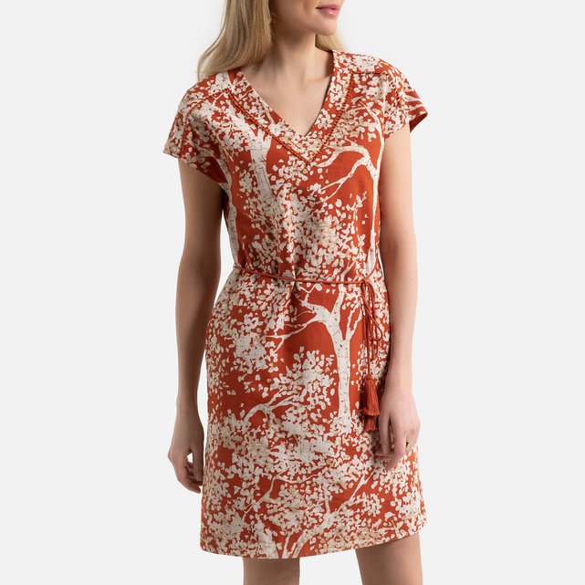 Printed Cotton Shift Dress With Short Sleeves Print Orange Anne Weyburn La Redoute