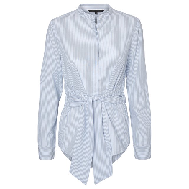 Tie-waist cotton shirt , sky blue striped, Vero Moda | La Redoute
