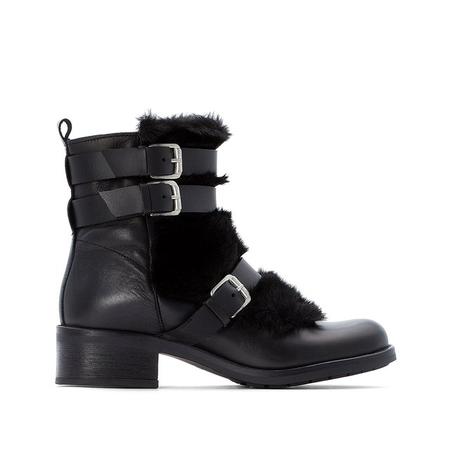 Triple buckle leather ankle boots 