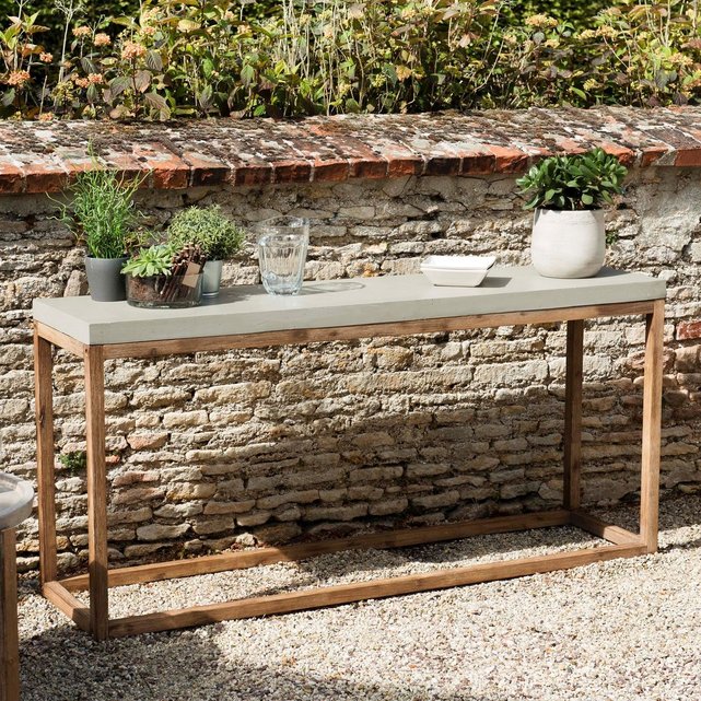 Console De Jardin Contemporaine En Resine Effet Beton Et Bois