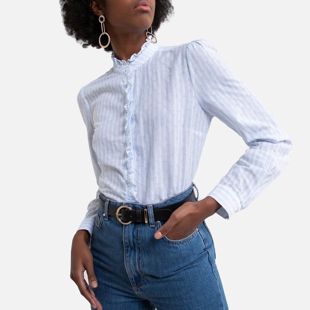 Bluse Mit Stehkragen Und Schmalen Streifen Blau Weiss Gestreift Pepe Jeans La Redoute