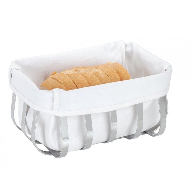 Corbeille A Pain Design Metal Chrome Rectangulaire Interieur Coton Blanc Blanc Wadiga La Redoute