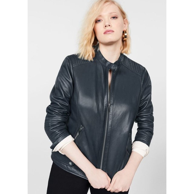 Blouson biker en cuir Violeta By Mango | La Redoute