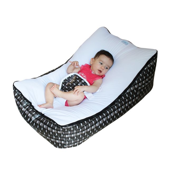 Transat Pouf Bebe Avec 2 Poches De Rangement Poignee De Transport Et 2 Assises Assise Blanche Et Motif Tresse Monsieur Bebe La Redoute