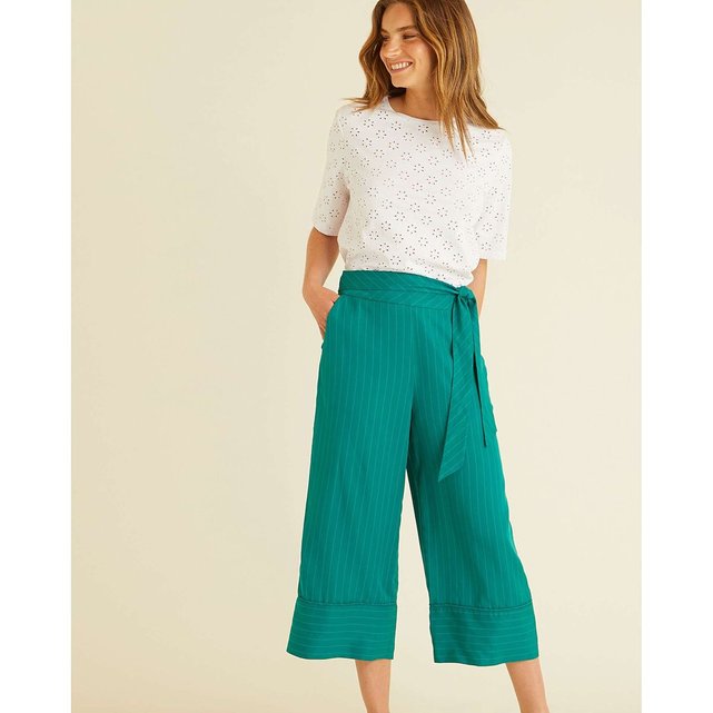 Pantalon jupe-culotte fines rayures vert Oliver Bonas | La ...