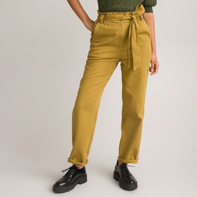 Pantalon fibre lyocell ceinturé La Redoute Femme Vêtements Pantalons & Jeans Pantalons Pantalons coupe droite 