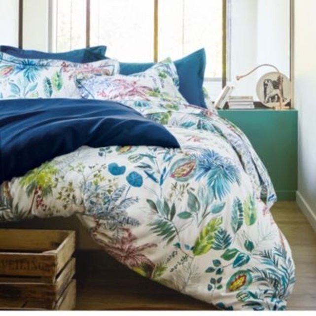 Parure De Lit Satin Palmeraie Bleu Blanc Des Vosges La Redoute