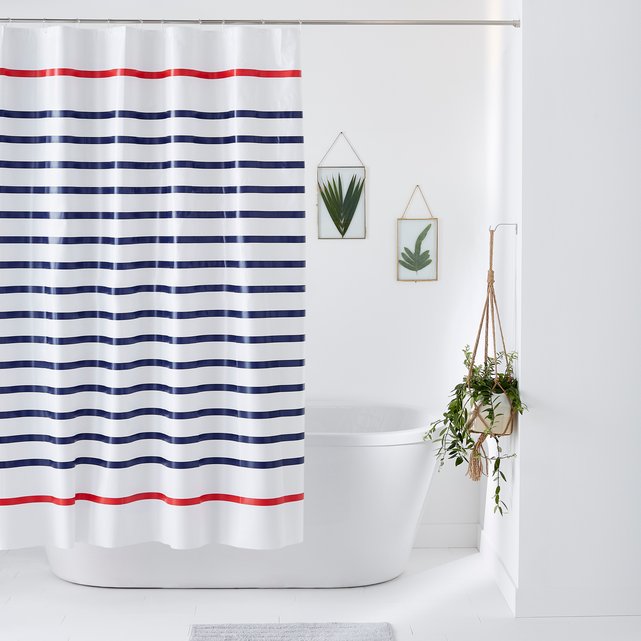 Marniere Striped Shower Curtain White, Red And Blue Shower Curtain