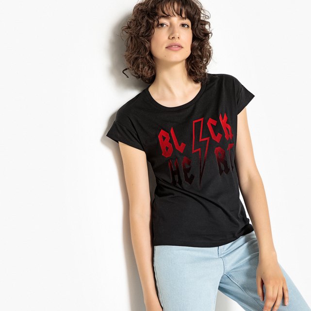 T-shirt de gola redonda, mangas curtas, motivo em relevo  LA REDOUTE COLLECTIONS image 0