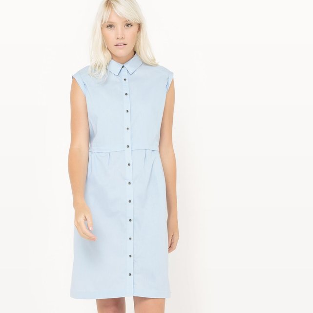 Robe chemise sans manches bleu ciel La Redoute Collections ...