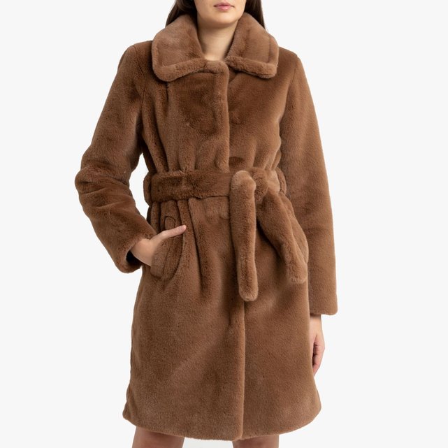 Manteau imitation fourrure avec ceinture à nouer camel Manteau ample femme | La Redoute