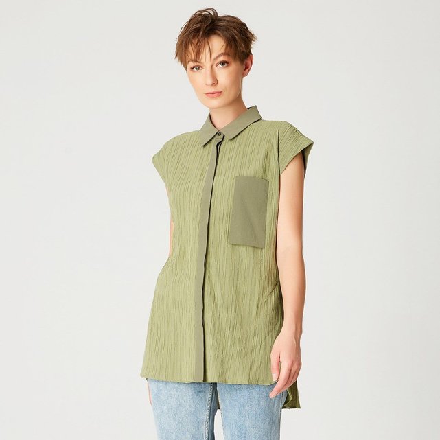Chemise Sans Manche A Poche Plaquee Vert Kaki Smart And Joy La Redoute