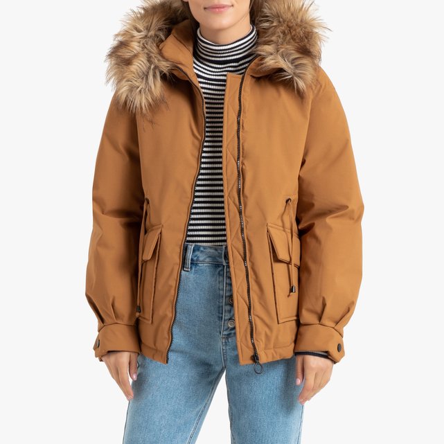 padded parka with faux fur hood