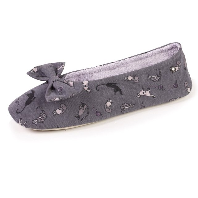 Chaussons Ballerines Nœud Chat Gris Isotoner La Redoute