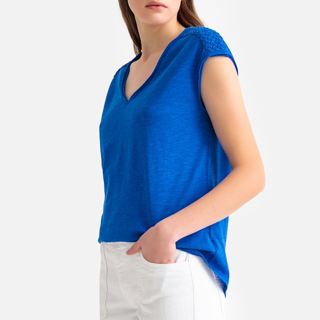 T-shirt em linho, decote em V, detalhe nos ombros, Djaime  SUD EXPRESS image 0