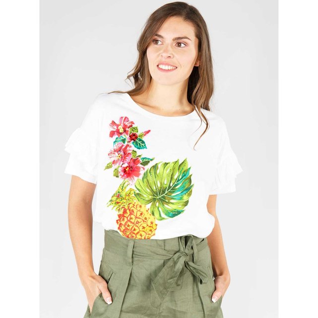 T-shirt de gola redonda, estampado floral, mangas curtas  DERHY image 0