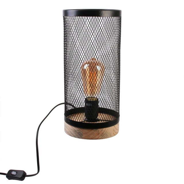 Métal Et Bois Lampe Cylindre Grille En 0wOmN8vn