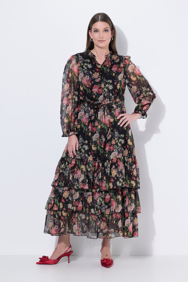 Robe longue à fleurs en mousseline noir Ulla Popken | La Redoute