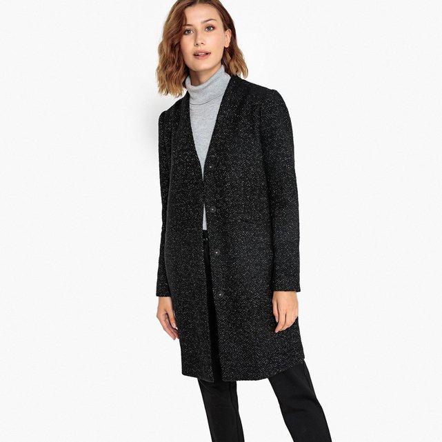 Manteau en laine mélangée avec fils métallisés noir Vila Manteau long drap de laine mélangée noir La Redoute