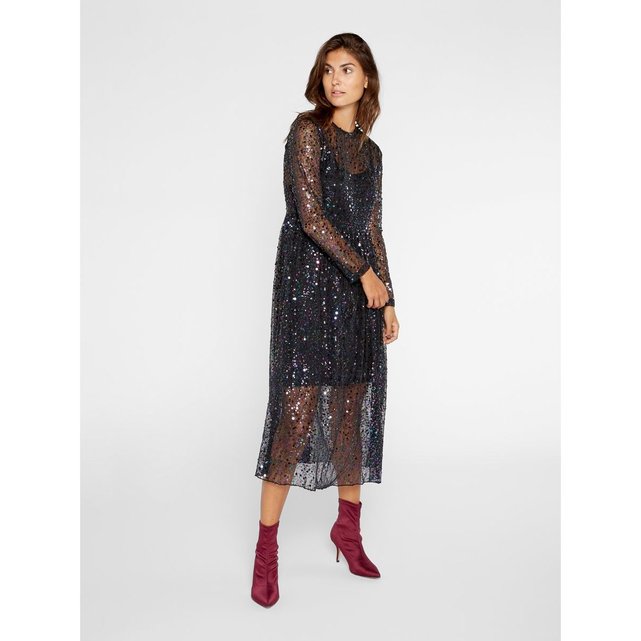 Robe Mi Longue Avec Paillettes Filet En rxBWdoCe
