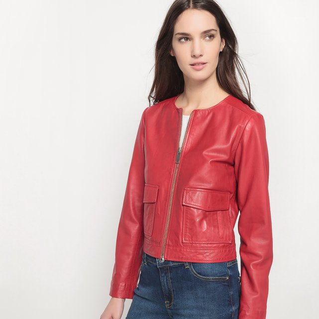 Leather bomber jacket , vermilion, Mademoiselle R | La Redoute